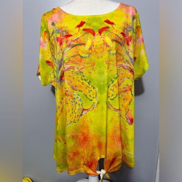 Leoma Lovegrove Top Womens XXL Multicolor Artsy Tie Front Dolman Sleeve - Picture 2 of 4